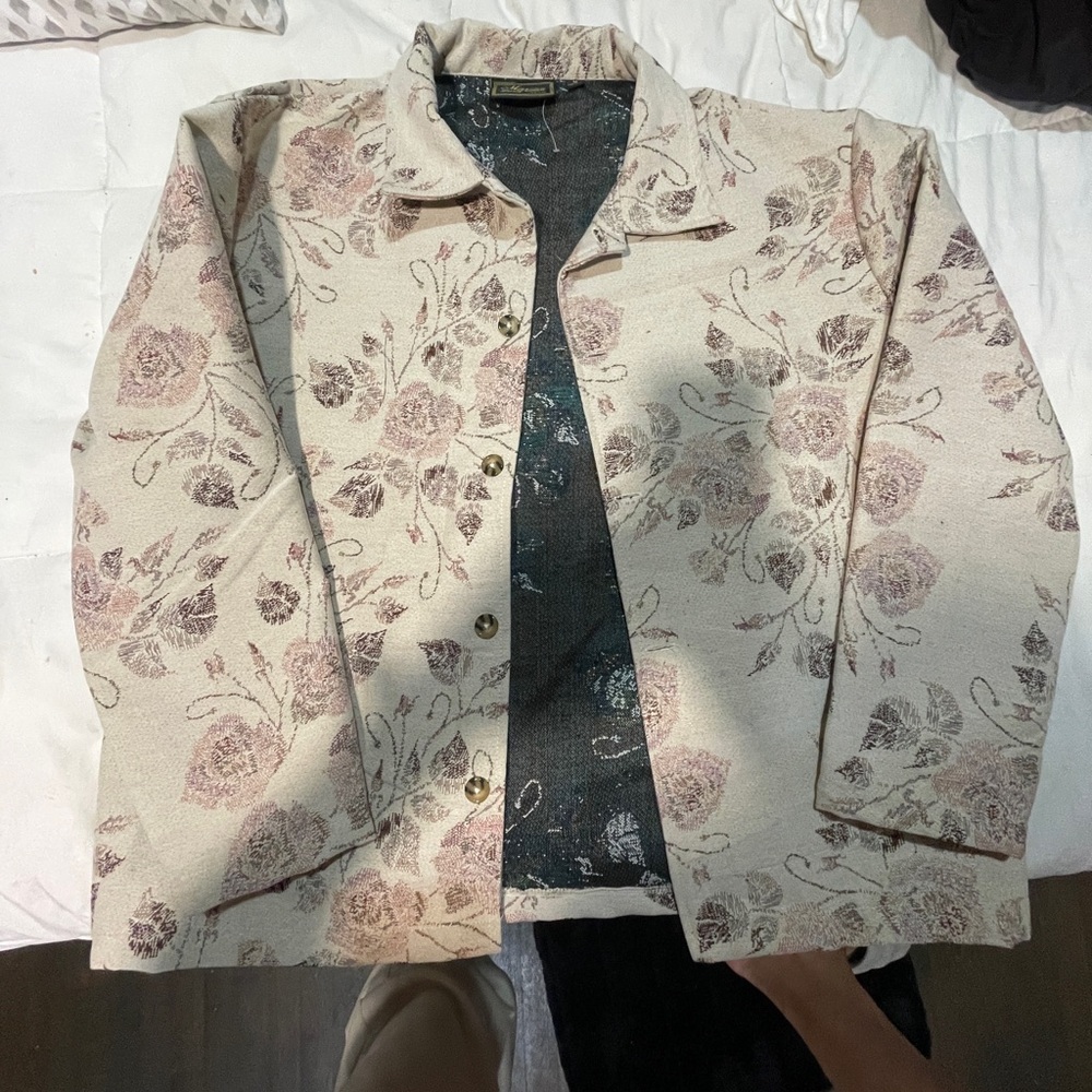 Massive Floral Men’s Jacket - Cream and Pink - Picture 2 of 6